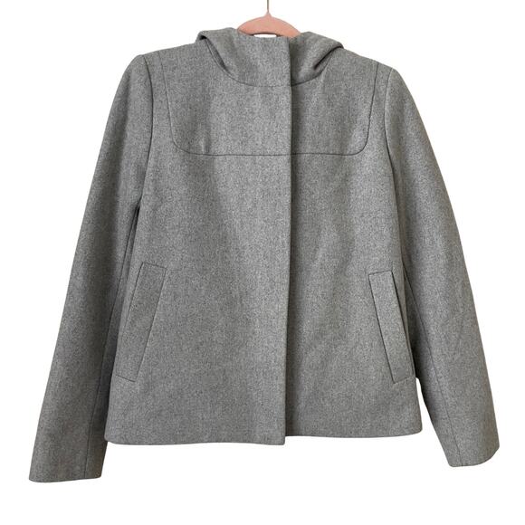 J. Crew Jacket Womens Size 6 Gray Melton Wool Full Zip Hooded Pea Coat Preppy - Picture 1 of 13